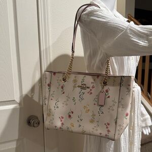 Coach Cream Tote with Floral Accents